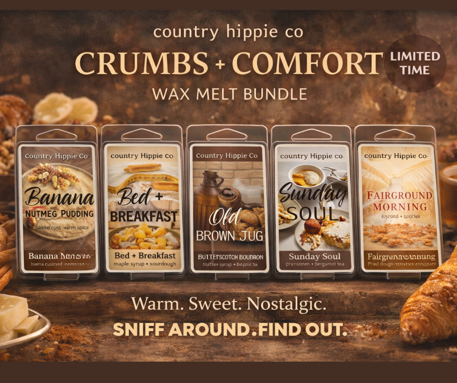 Crumbs + Comfort Wax Melt Bundle | Bakery & Gourmand Scent Set | Banana Nutmeg, Butterscotch Bourbon, Maple Breakfast, Funnel Cake | Country Home Fragrance