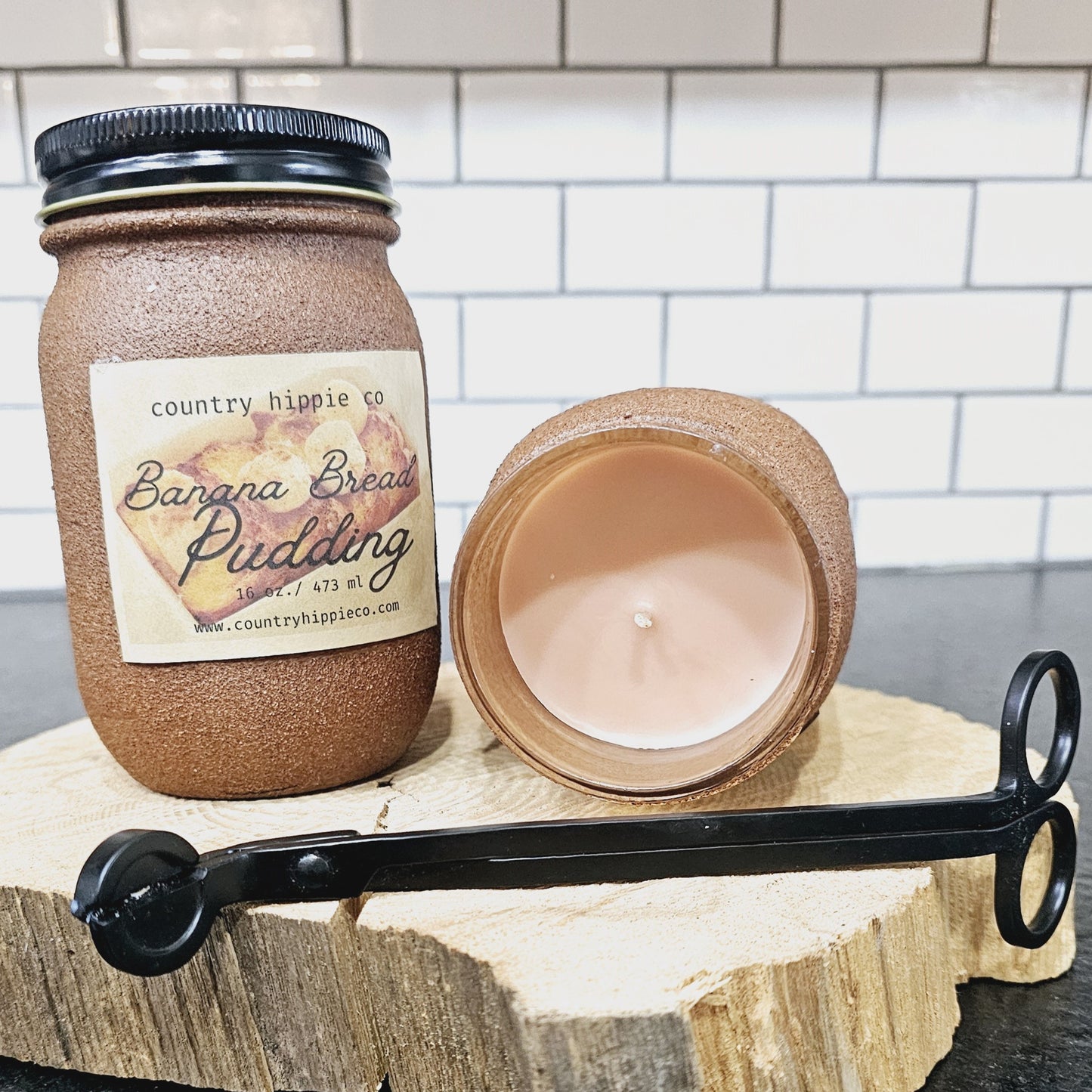 Banana Bread Pudding Rustic Farmhouse Mason Jar Candle 16oz
