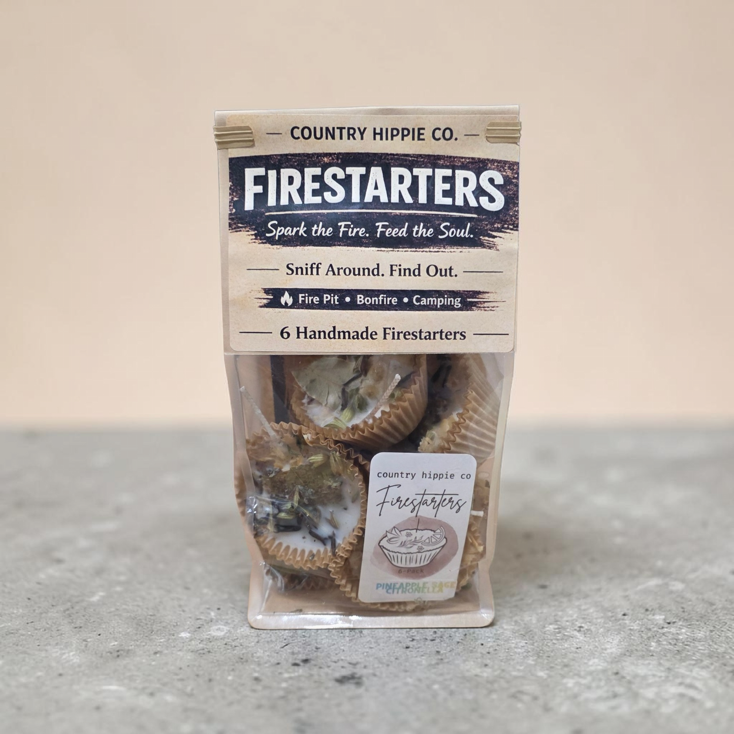 Pineapple Sage Citronella Firestarters | Natural Botanical Fire Starters | Campfire & Fire Pit Starter | Mosquito Repellent Fire Starter | Set of 6