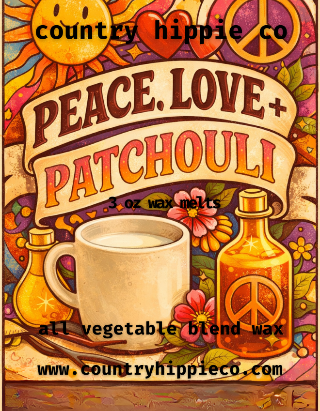 PEACE, LOVE + PATCHOULI Wax Melts- 3 oz.