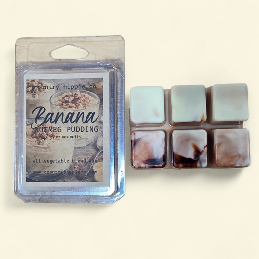 Banana Nutmeg Pudding Wax Melts 3 oz | Banana Bakery Scent | Warm Vanilla Nutmeg Melt | Cozy Home Fragrance | Country Hippie Co