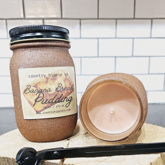 Banana Bread Pudding Rustic Farmhouse Mason Jar Candle 16oz