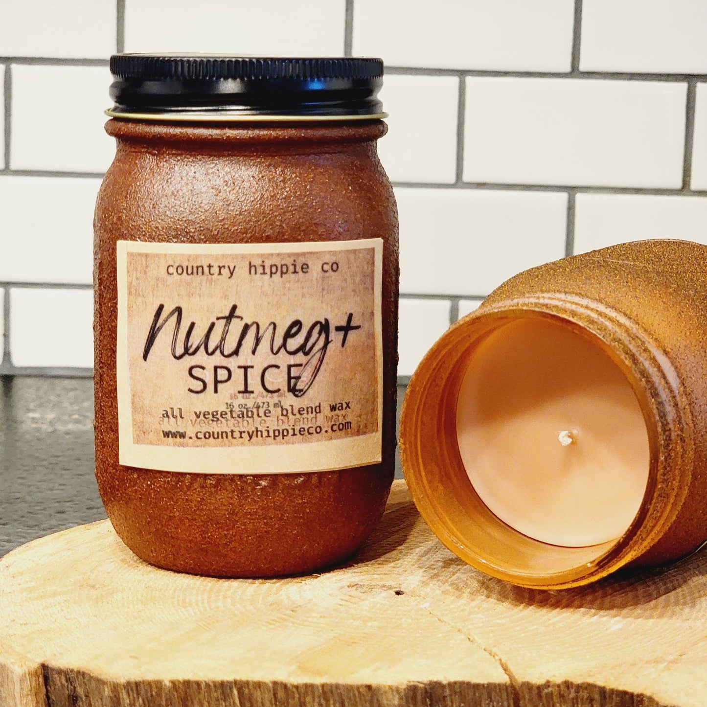 16 oz. NUTMEG + SPICE Primitive Rustic Farmhouse Jar Candle