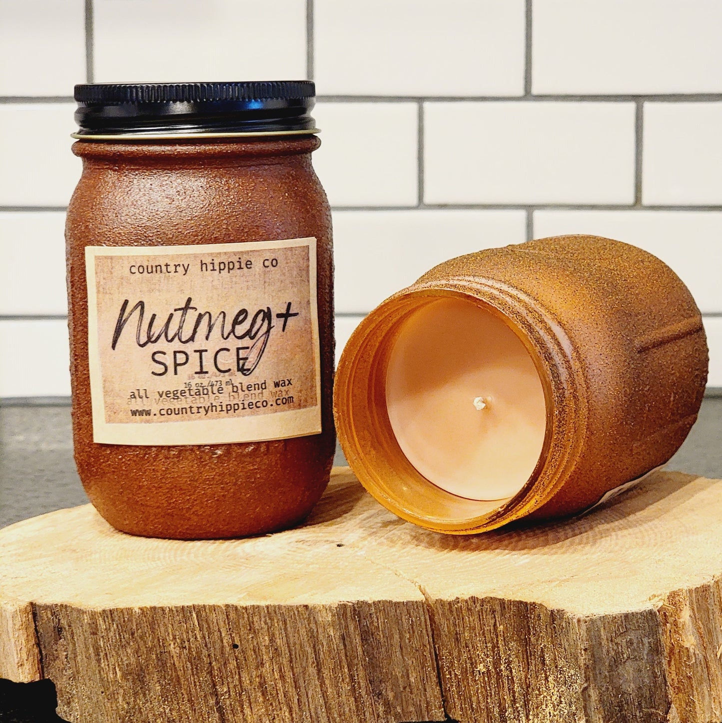 16 oz. NUTMEG + SPICE Primitive Rustic Farmhouse Jar Candle