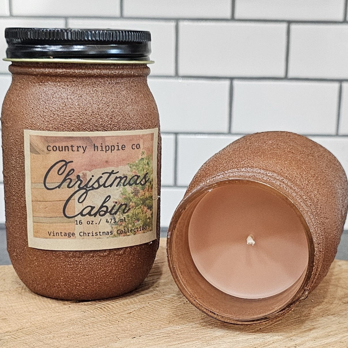 16 oz. CHRISTMAS CABIN Rustic Farmhouse Jar Candle