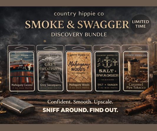 Smoke & Swagger Wax Melt Bundle – Masculine Woodsy Scent Set – 5 Full Size 3 oz Melts – Mahogany, Tobacco, Musk – Limited Time Discovery